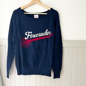 Pink Pineapple Small Firecracker Navy Blue Cotton Knit Sweater